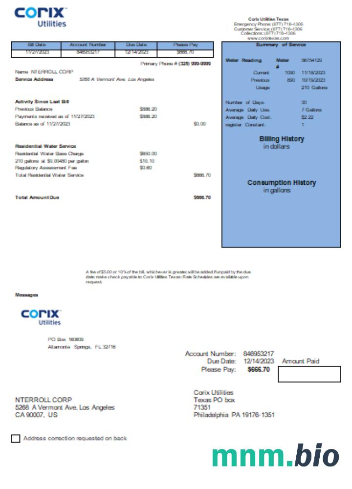 Corix Utilities business bill